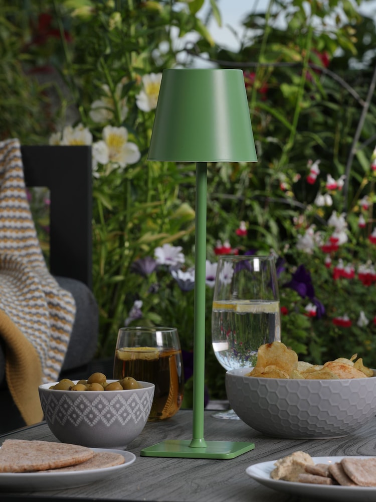Dar Lighting Satin Green Derrick Rechargeable Outdoor USB Table Lamp - Image 2 of 8