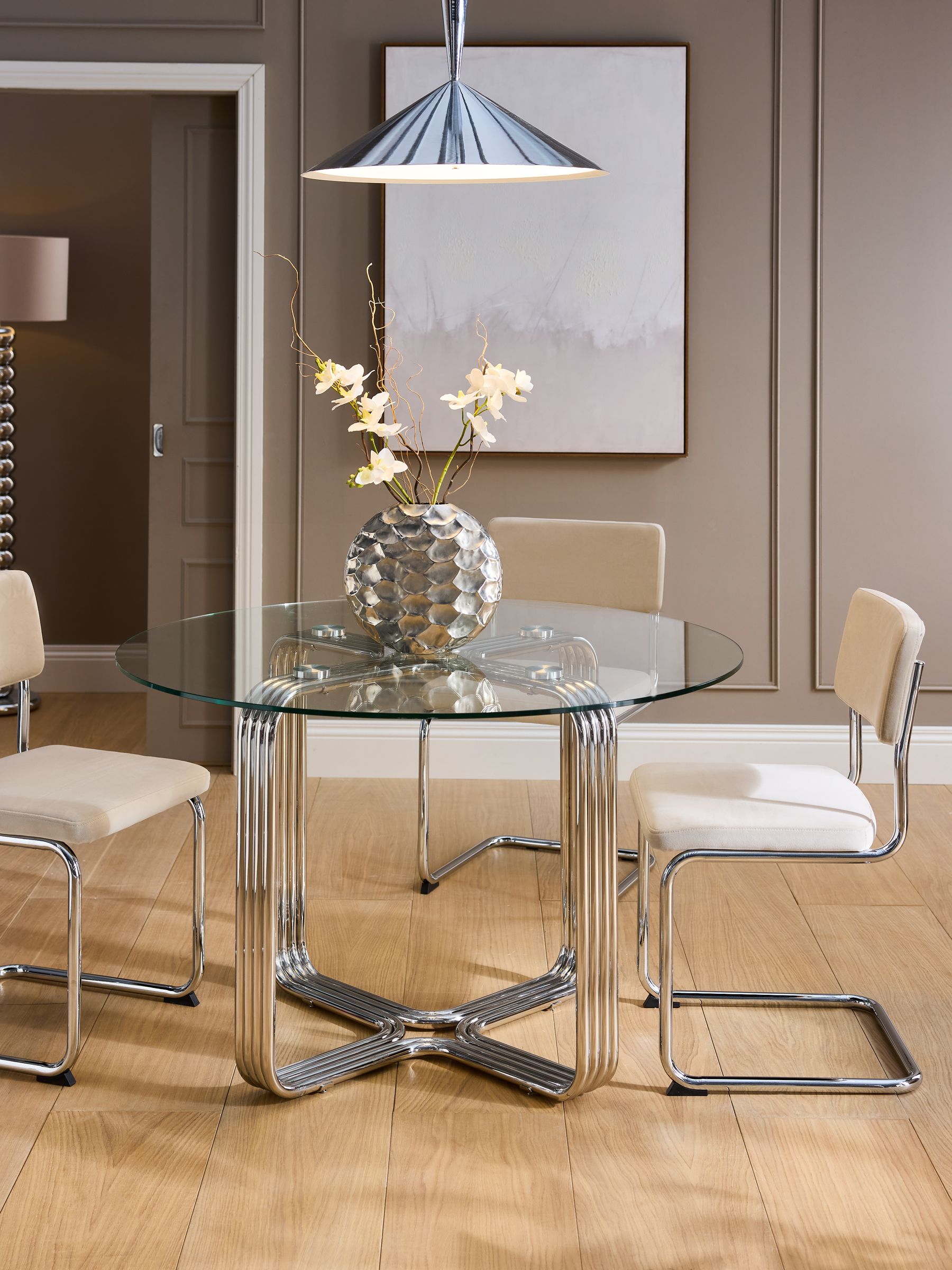 Chrome and Glass Kai Glass 4 Seater Dining Table