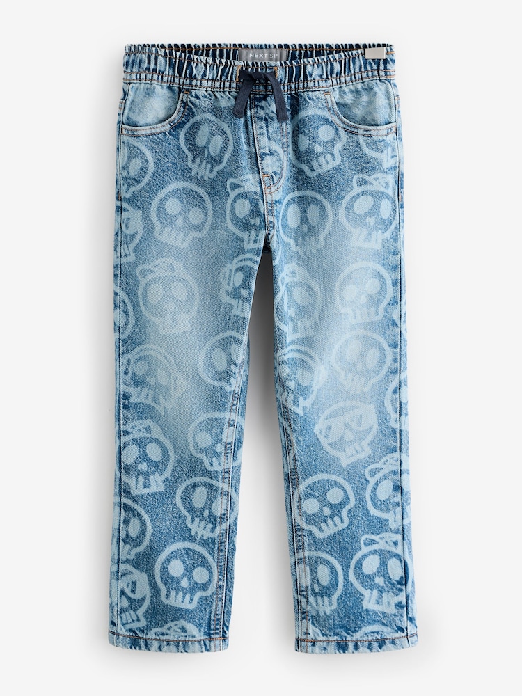 Denim Pure Cotton Skull Print Jeans - Image 1 of 1