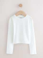 White Long Sleeve Cropped Crew Neck T-Shirt - Image 1 of 4