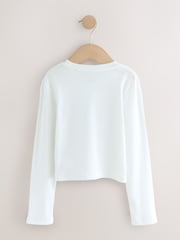 White Long Sleeve Cropped Crew Neck T-Shirt - Image 2 of 4