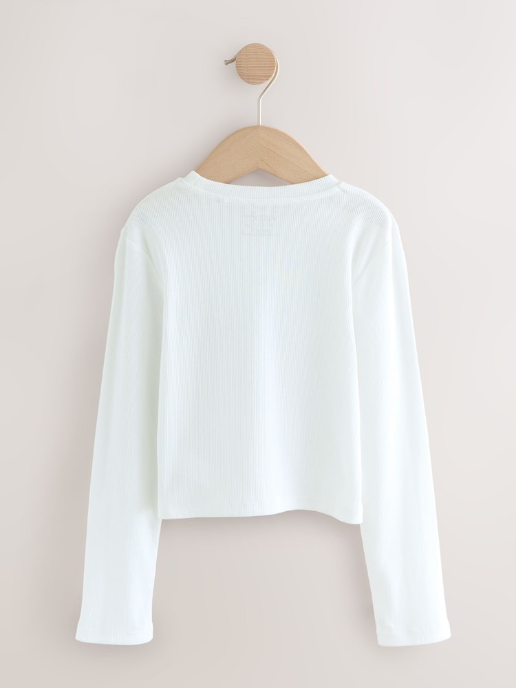 White Long Sleeve Cropped Crew Neck T-Shirt - Image 2 of 4