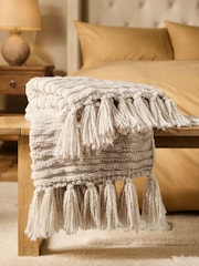 Light Natural Tassel Knit Throw - Image 2 of 4