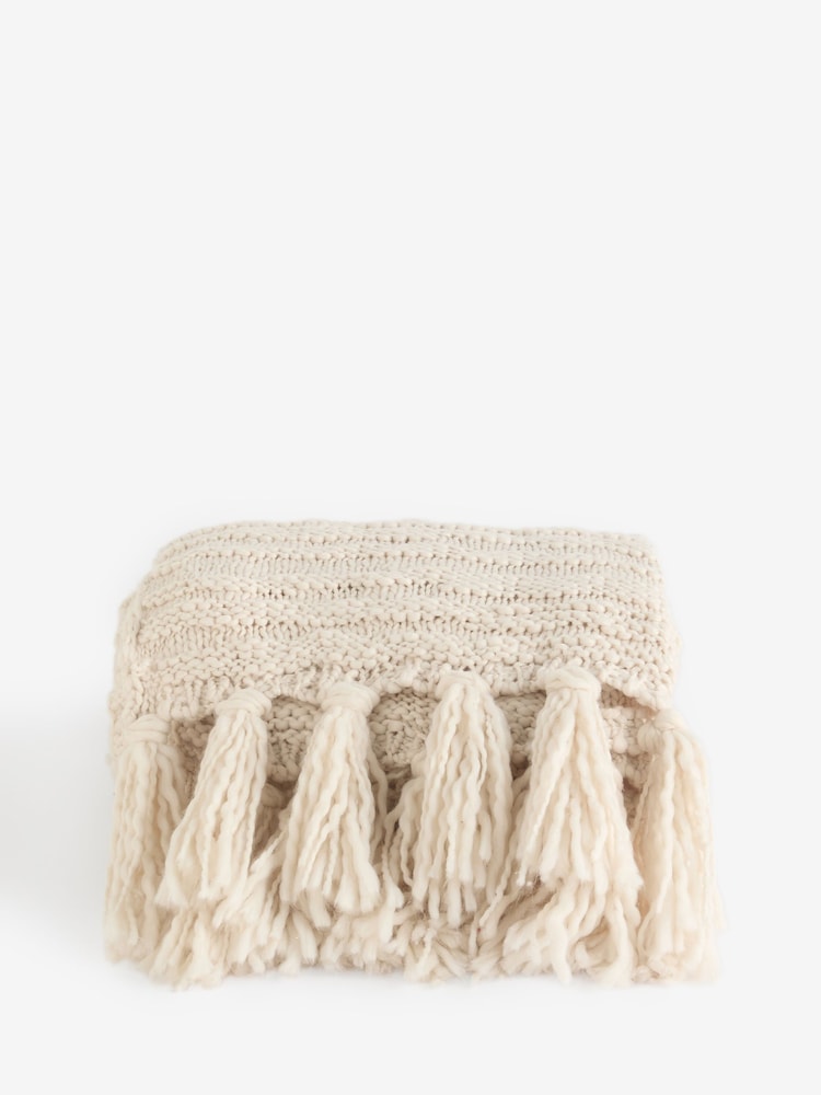 Light Natural Tassel Knit Throw - Image 4 of 4