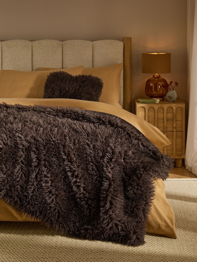 Brown Monoglian Faux Fur Throw - Image 1 of 5