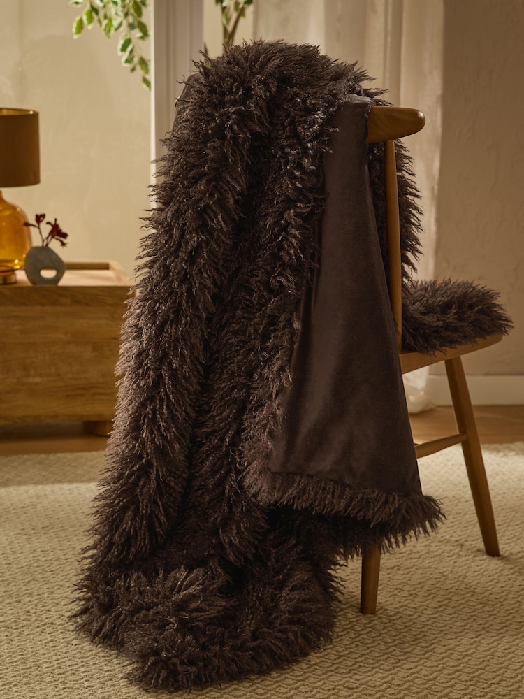 Brown Monoglian Faux Fur Throw - Image 2 of 5