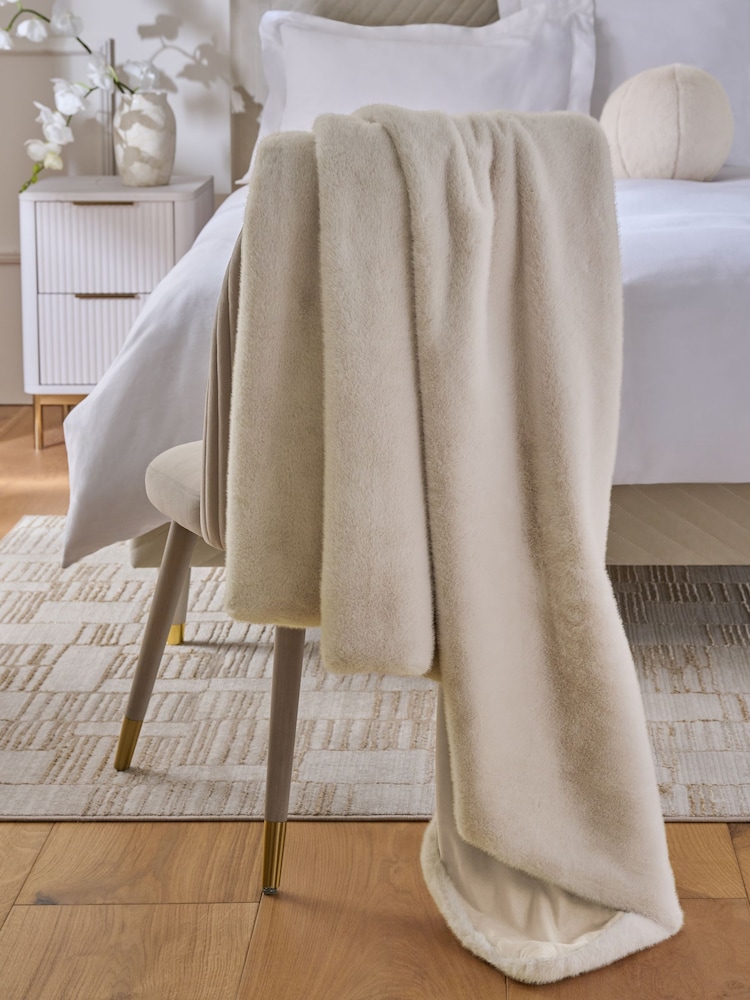 Ivory Fuzzy Faux Fur Throw - Image 2 of 4 Ivory Fuzzy Faux Fur Throw - Image 2 of 4