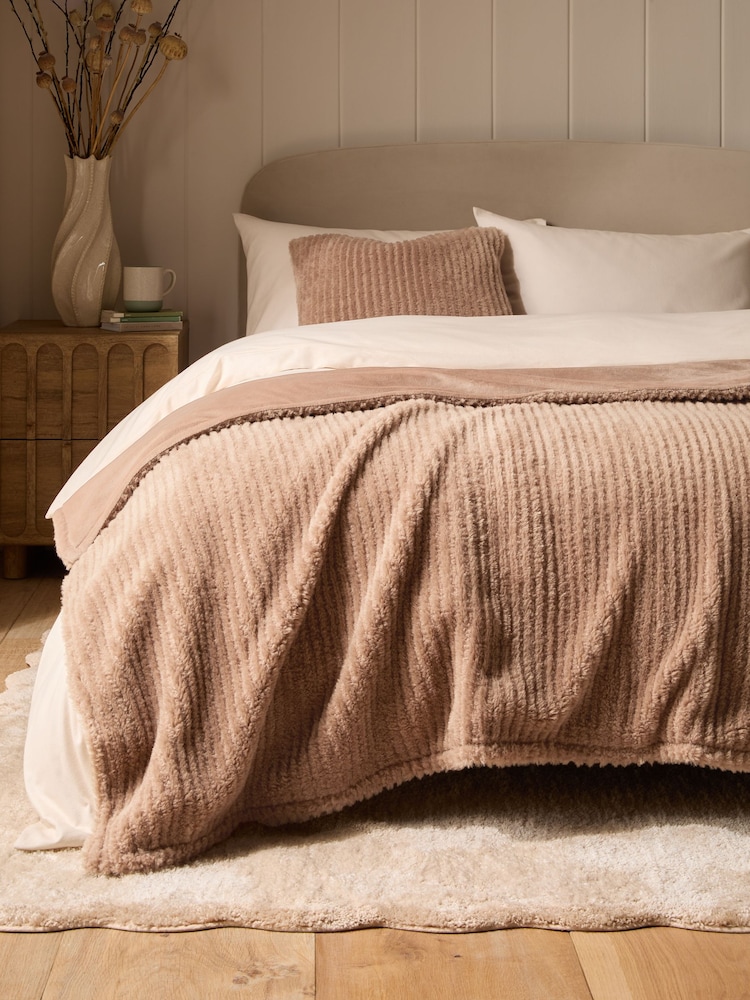Dark Natural Stripe Texture Fleece Throw - Image 1 of 4 Dark Natural Stripe Texture Fleece Throw - Image 1 of 4