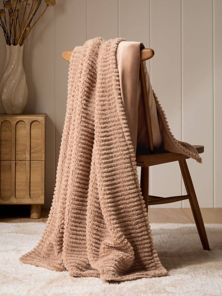 Dark Natural Stripe Texture Fleece Throw - Image 2 of 4 Dark Natural Stripe Texture Fleece Throw - Image 2 of 4