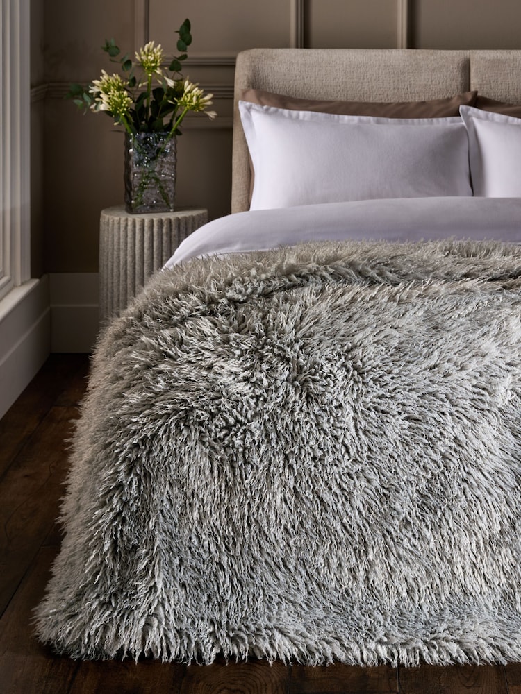 Light Blue Monoglian Faux Fur Throw - Image 1 of 5 Light Blue Monoglian Faux Fur Throw - Image 1 of 5