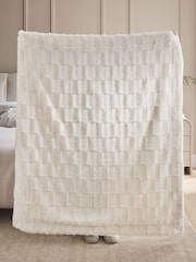Ivory Textured Faux Fur Check Throw - Image 3 of 6