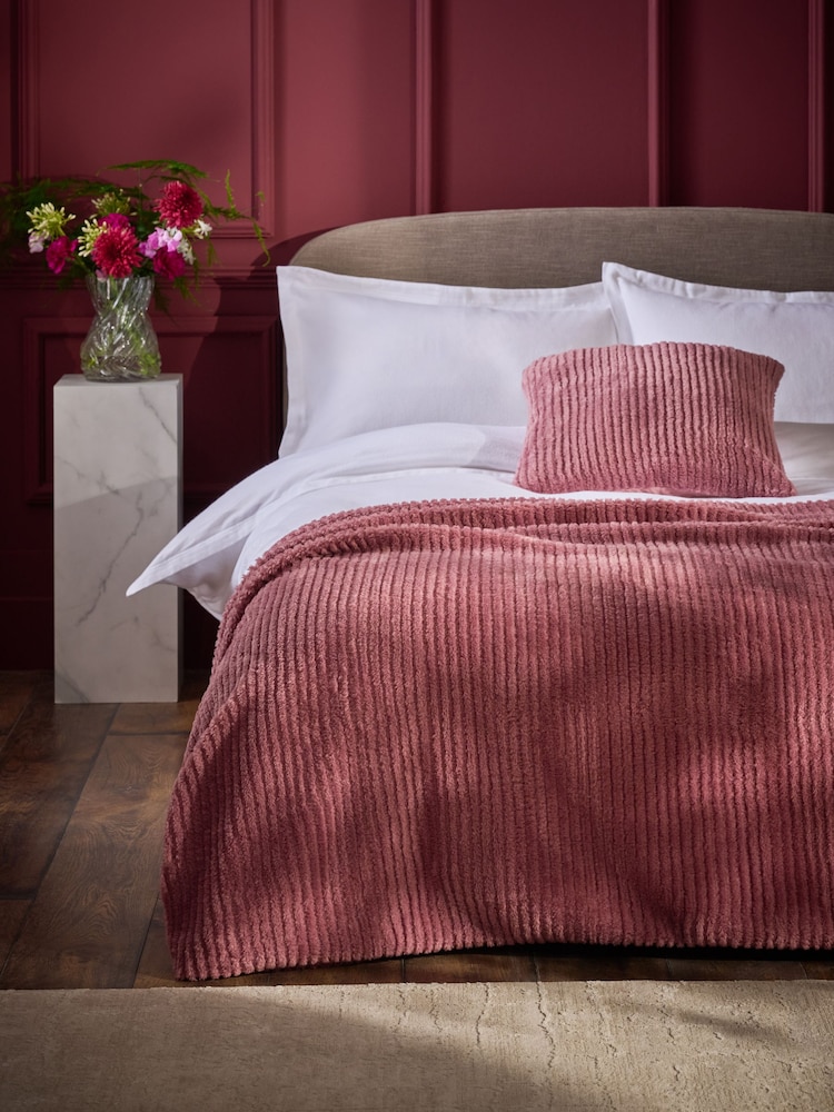 Rose Pink Stripe Texture Fleece Throw - Image 1 of 4 Rose Pink Stripe Texture Fleece Throw - Image 1 of 4