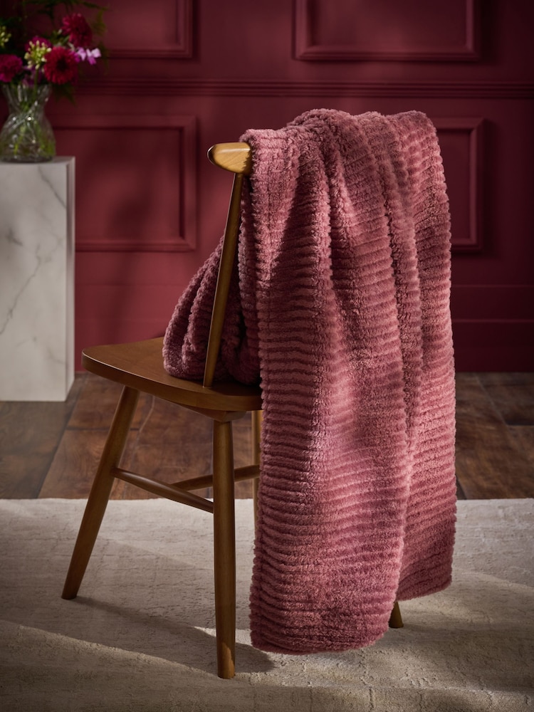Rose Pink Stripe Texture Fleece Throw - Image 2 of 4 Rose Pink Stripe Texture Fleece Throw - Image 2 of 4