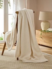 Ivory Stripe Texture Fleece Throw - Image 2 of 4