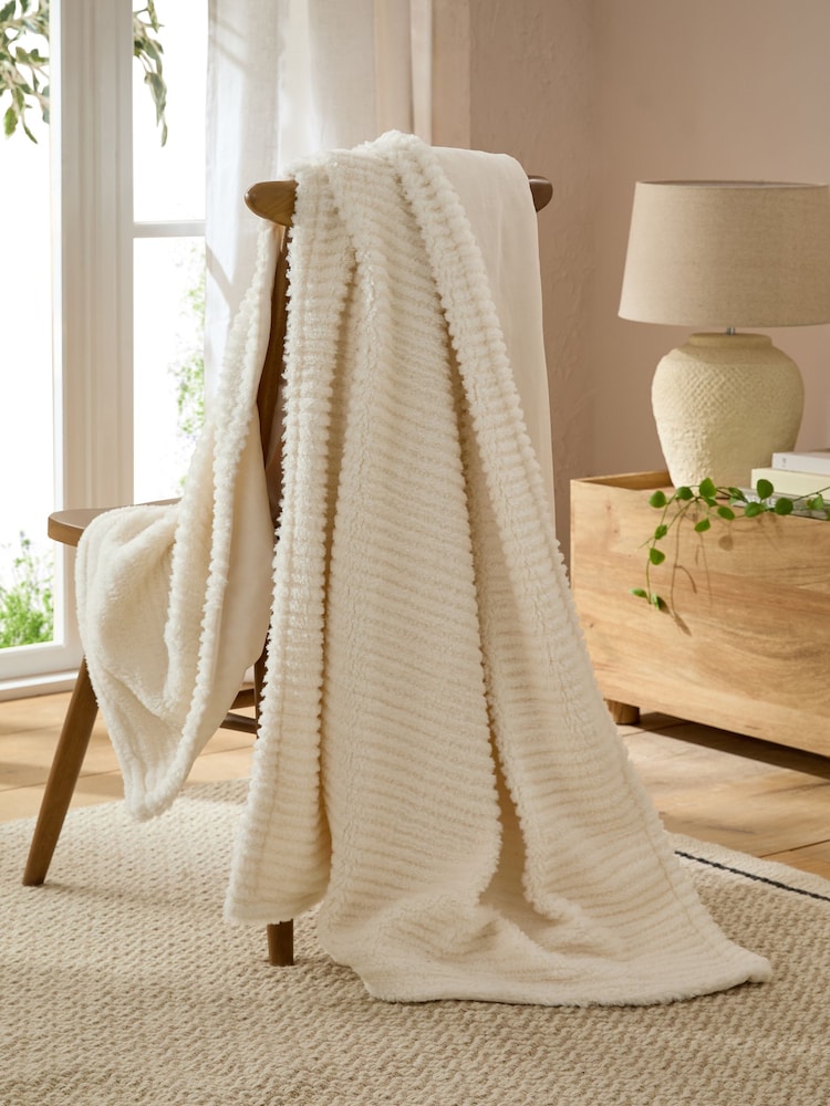 Ivory Stripe Texture Fleece Throw - Image 2 of 4