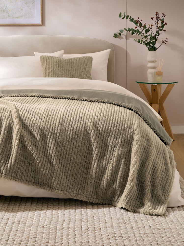 Sage Green Stripe Texture Fleece Throw - Image 1 of 4 Sage Green Stripe Texture Fleece Throw - Image 1 of 4