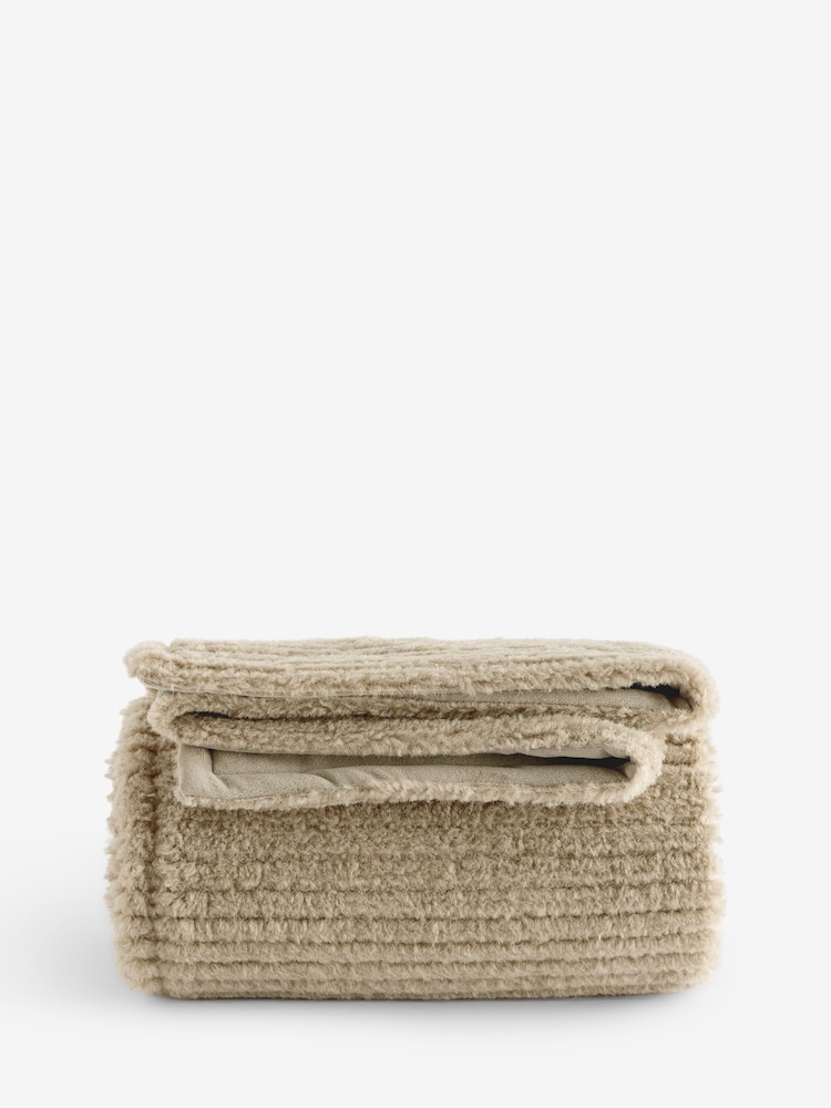 Sage Green Stripe Texture Fleece Throw - Image 4 of 4 Sage Green Stripe Texture Fleece Throw - Image 4 of 4