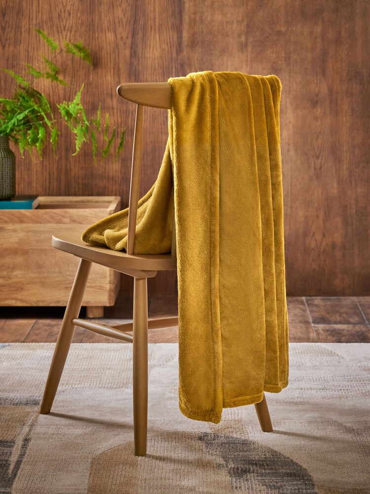 Ochre Yellow Plush Fleece Throw - Image 2 of 4