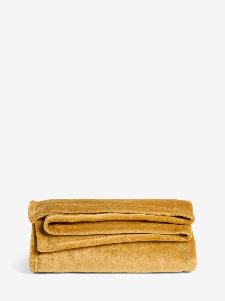Ochre Yellow Plush Fleece Throw - Image 4 of 4