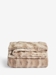 Natural Textured Faux Fur Check Throw - Image 1 of 1