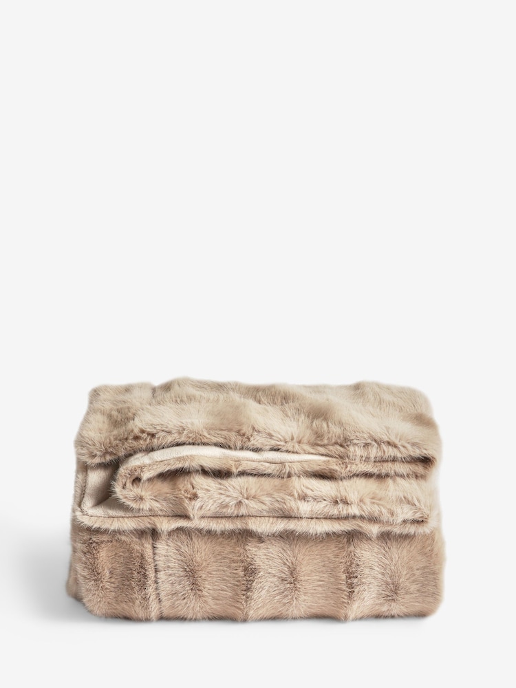 Natural Textured Faux Fur Check Throw - Image 1 of 1