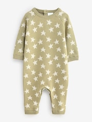 Green All-Over Star Printed Knitted Rompersuit - Image 1 of 1