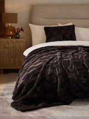 Brown Textured Faux Fur Check Throw - Image 1 of 4