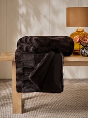 Brown Textured Faux Fur Check Throw - Image 2 of 4