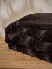 Brown Textured Faux Fur Check Throw - Image 3 of 4
