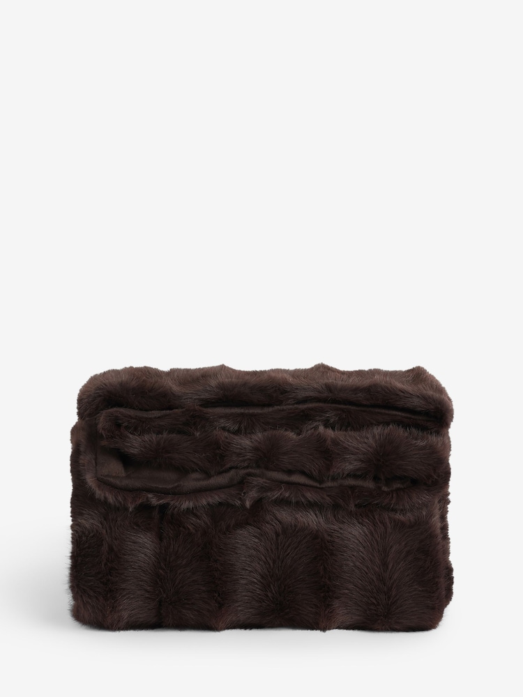 Brown Textured Faux Fur Check Throw - Image 4 of 4