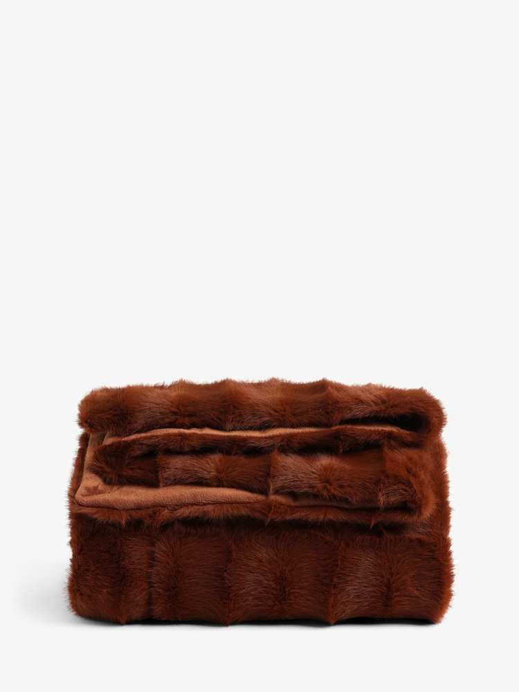 Orange Textured Faux Fur Check Throw - Image 1 of 1