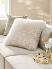 Ivory 59 x 59cm Mongolian Faux Fur Cushion - Image 1 of 5