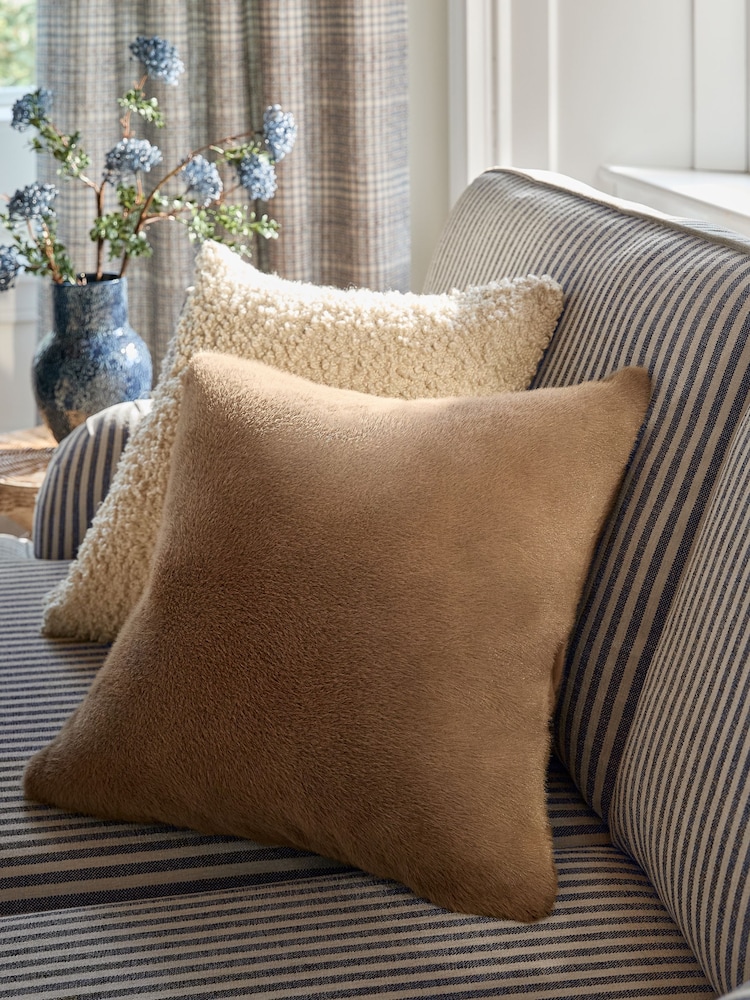 Mink Brown 50 x 50cm Cosy Plush Faux Fur Cushion - Image 1 of 2 Mink Brown 50 x 50cm Cosy Plush Faux Fur Cushion - Image 1 of 2