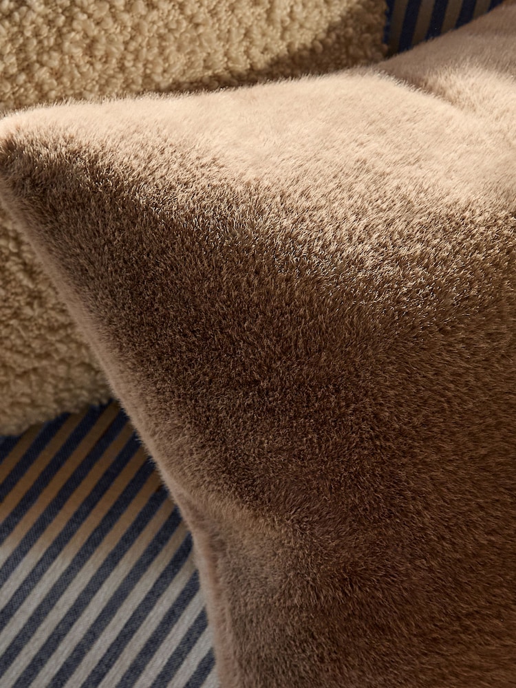 Mink Brown 50 x 50cm Cosy Plush Faux Fur Cushion - Image 2 of 2 Mink Brown 50 x 50cm Cosy Plush Faux Fur Cushion - Image 2 of 2