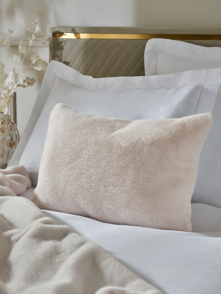 Ivory 40 x 59cm Cosy Plush Faux Fur Cushion - Image 1 of 5