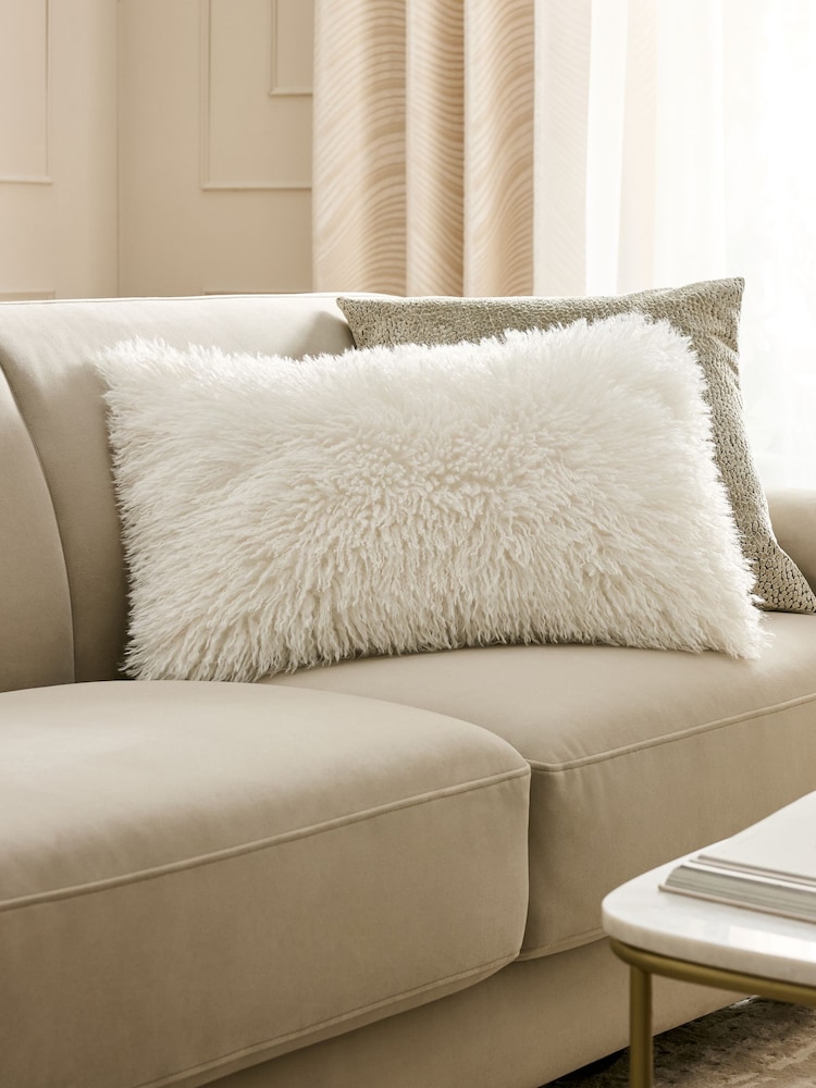 Ivory 40 x 59cm Mongolian Faux Fur Cushion - Image 1 of 6 Ivory 40 x 59cm Mongolian Faux Fur Cushion - Image 1 of 6