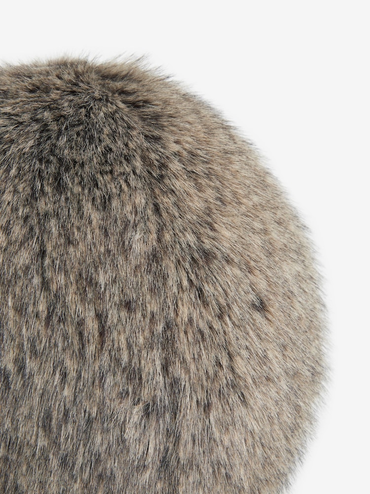 Brown Round Bear Faux Fur Cushion - Image 2 of 3