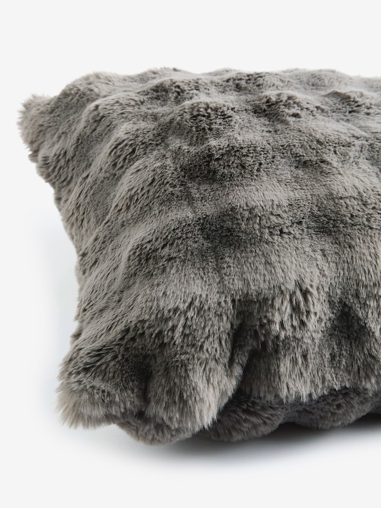 Charcoal Grey 59 x 59cm Aspen Faux Fur Cushion - Image 5 of 5