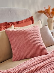 Orange 50 x 50cm Stripe Texture Fleece Cushion - Image 1 of 4
