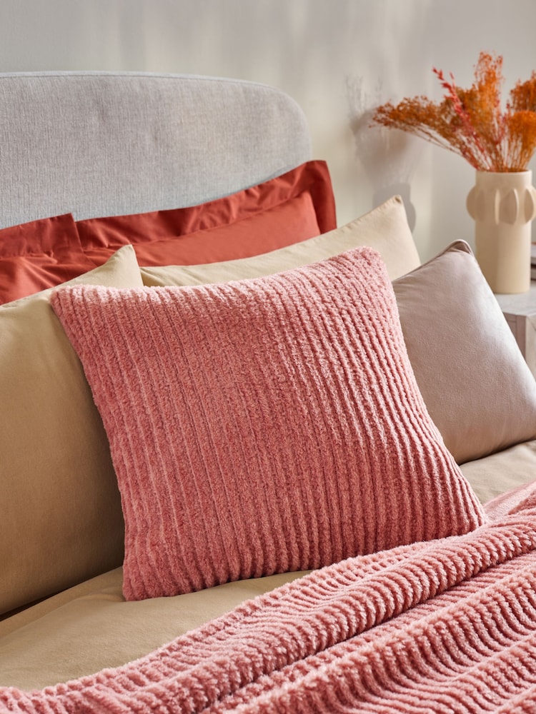 Orange 50 x 50cm Stripe Texture Fleece Cushion - Image 1 of 4