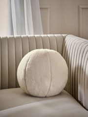 Ivory Round Cosy Plush Faux Fur Cushion - Image 1 of 3