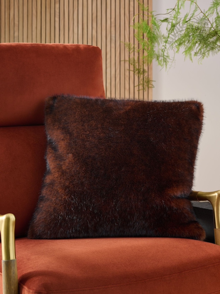 Brown 50 x 50cm Fox Faux Fur Cushion - Image 1 of 5