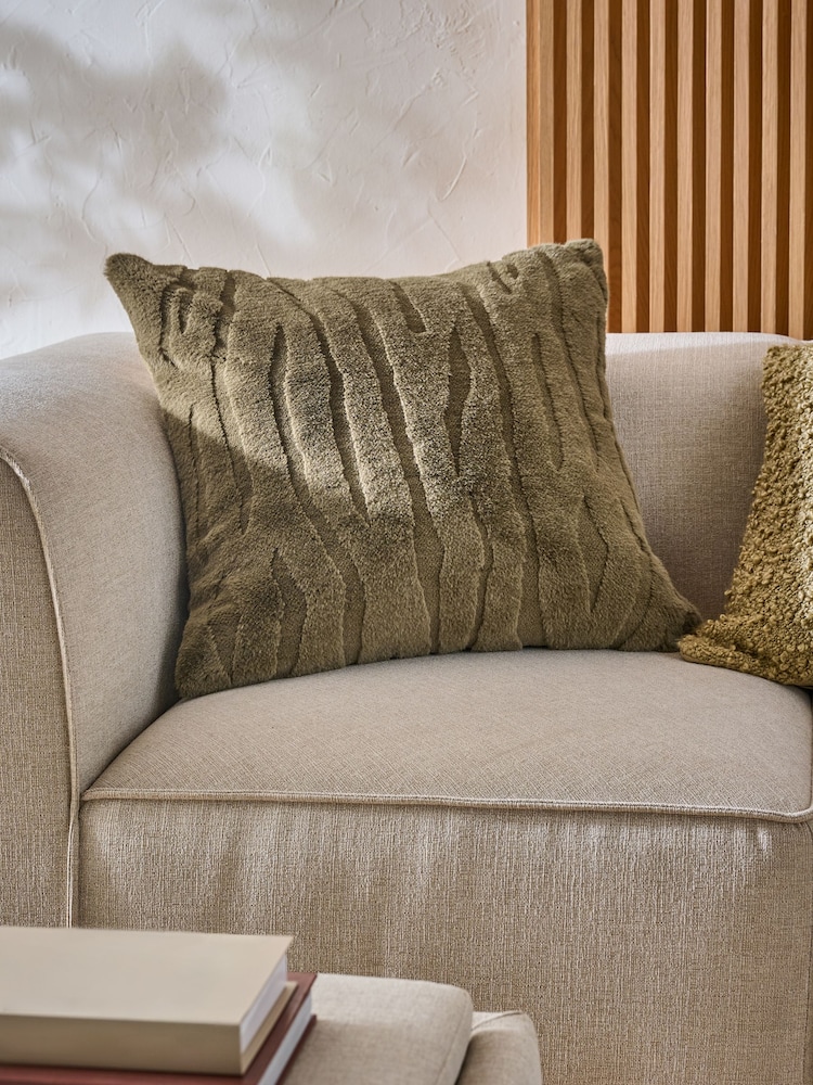 Green 59 x 59cm Tiger Cut Faux Fur Cushion - Image 1 of 5