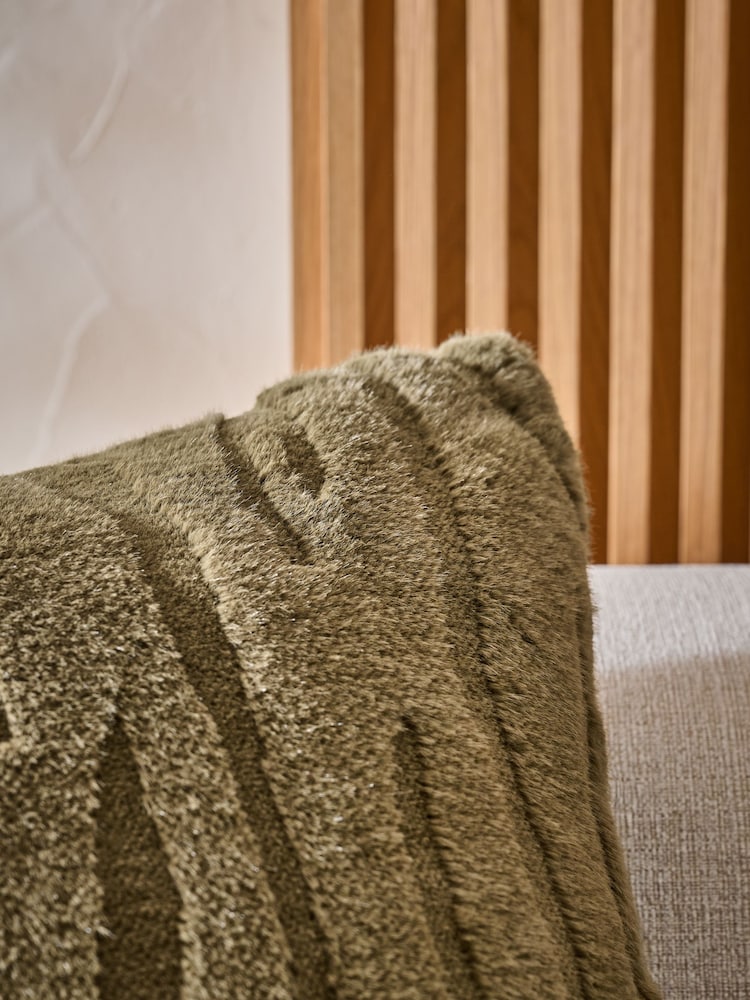 Green 59 x 59cm Tiger Cut Faux Fur Cushion - Image 2 of 5