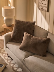 Mink Brown 59 x 59cm Cosy Plush Faux Fur Cushion - Image 2 of 6