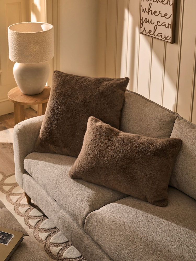 Mink Brown 59 x 59cm Cosy Plush Faux Fur Cushion - Image 2 of 6