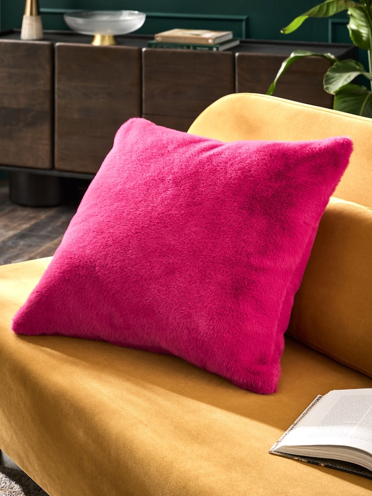 Fushsia Pink 50 x 50cm Cosy Plush Faux Fur Cushion - Image 1 of 5 Fushsia Pink 50 x 50cm Cosy Plush Faux Fur Cushion - Image 1 of 5