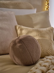 Mink Brown Round Cosy Plush Faux Fur Cushion - Image 1 of 3