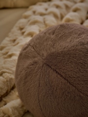 Mink Brown Round Cosy Plush Faux Fur Cushion - Image 3 of 3