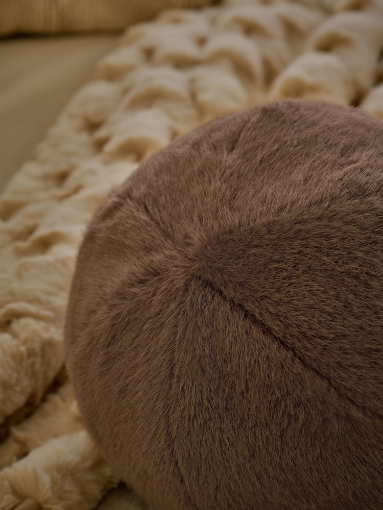 Mink Brown Round Cosy Plush Faux Fur Cushion - Image 3 of 3 Mink Brown Round Cosy Plush Faux Fur Cushion - Image 3 of 3